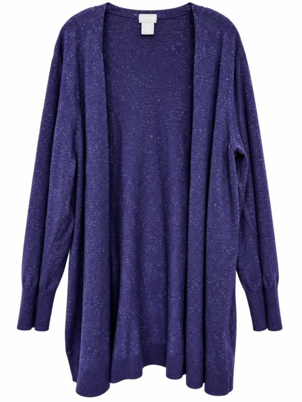 Chico’s Cashmere Blend Cardigan Size 3 US XL Purple Metallic Thread Open Front